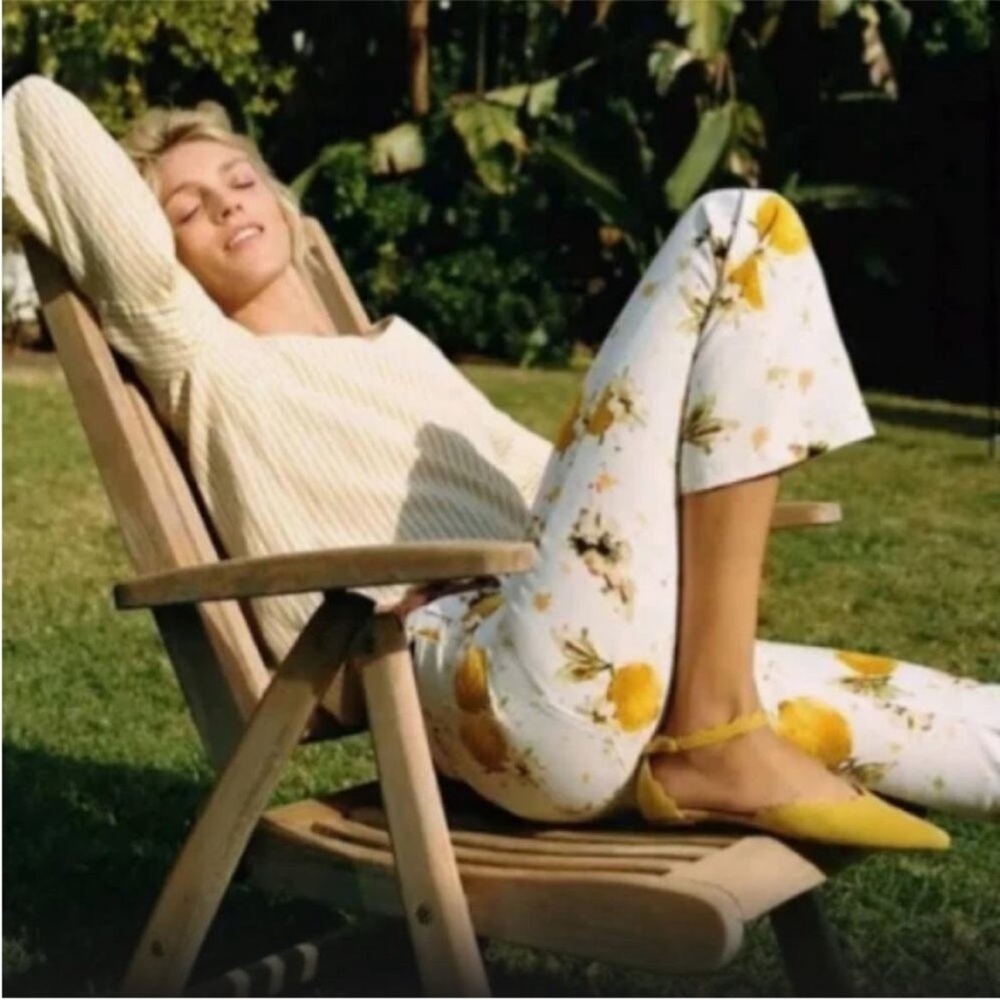 Anthropologie Pilcro Lemon Print Jeans High Rise Bootcut Size 28